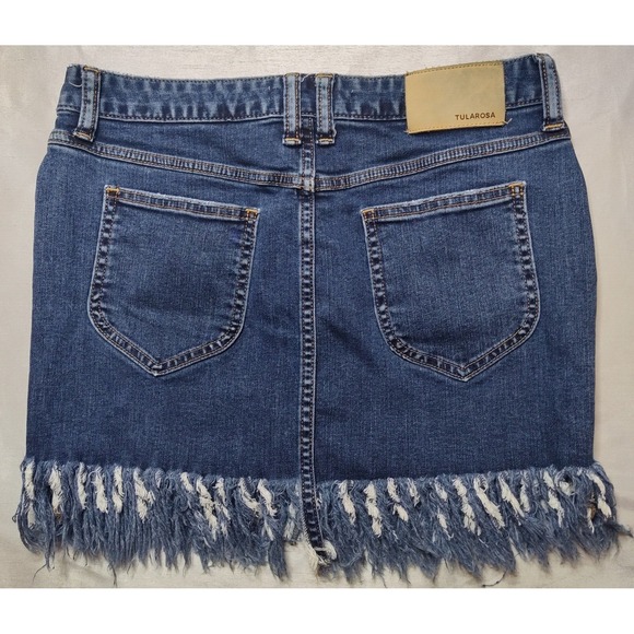 TULAROSA AUBREY Women Size 27 St. Kitts Blue Denim 14"  Fringe Mini Skirt - Picture 2 of 12